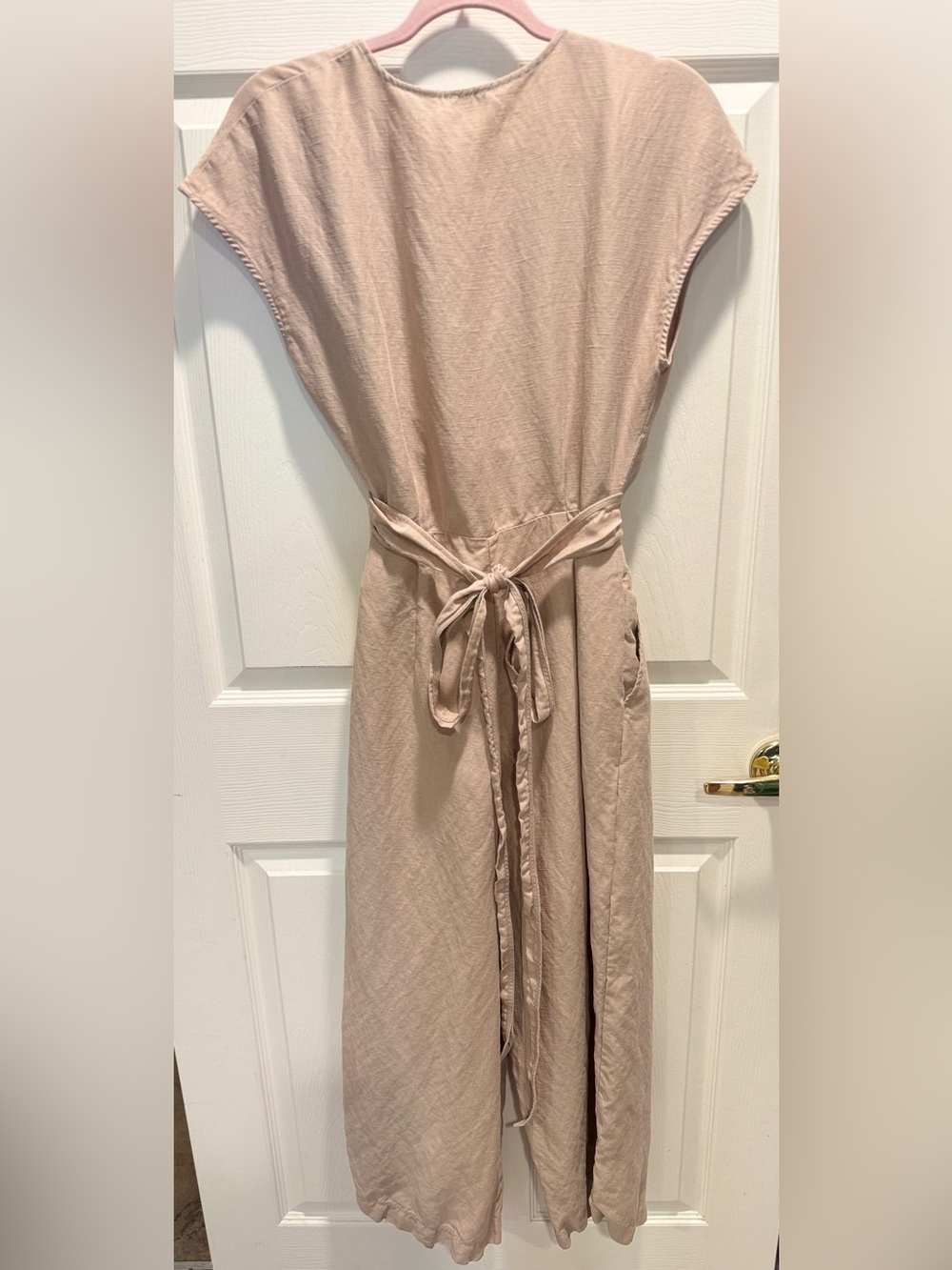 Wilfred by Aritzia Brax Linen Blend Wrap Jumpsuit Size 4 Beige Taupe Cutout Wide - Picture 8 of 10